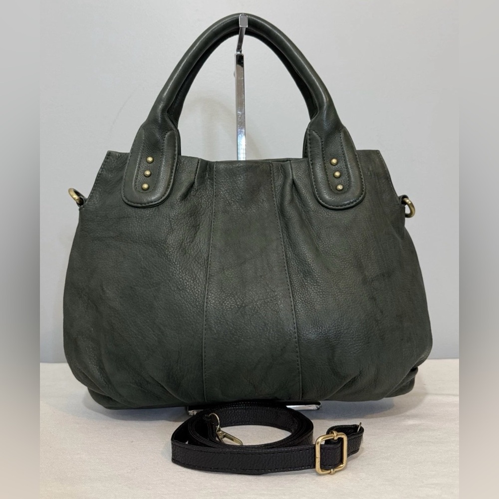 Great American Leather Works Satchel Crossbody Bag Olive Green Leather Y2K